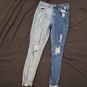 Two-Tone Distressed Women Jeans